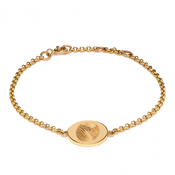 Philippa Herbert - solid 9ct yellow Gold 12mm disc bracelet with fingeprint engraving