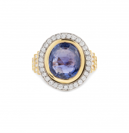 Sapphire and diamond halo ring