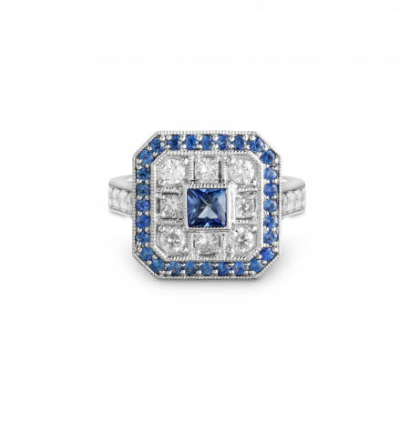 octagonal diamond and sapphire ring